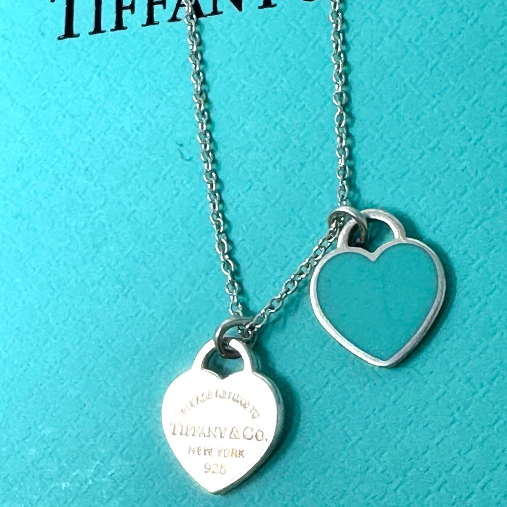 Authentic Tiffany & CO. Double Heart Sterling Silver 925 Necklace. - Picture 7 of 13